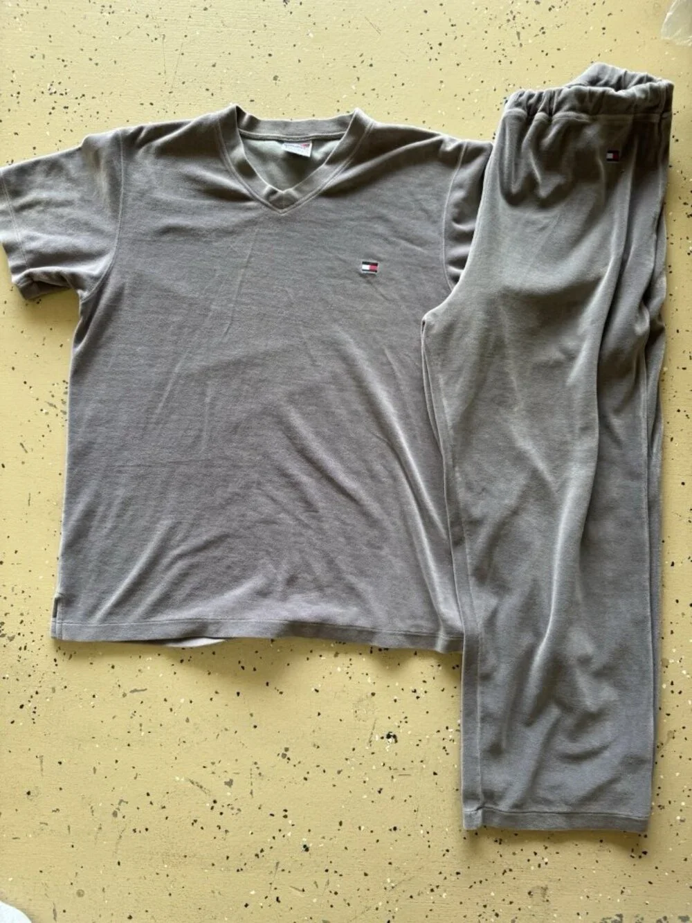 Vintage 90s Tommy Hilfiger Sleepwear Lounge Set Gray Flag Logo Mens Medium
